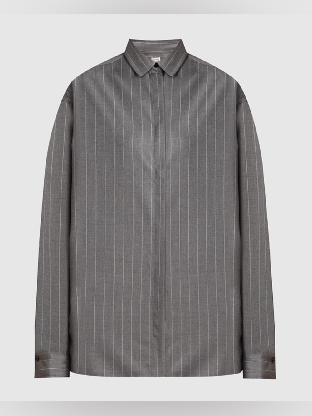 NWT Toteme Wool Oversized Twill Button Down Up Shirt Top Grey Pinstripe Striped